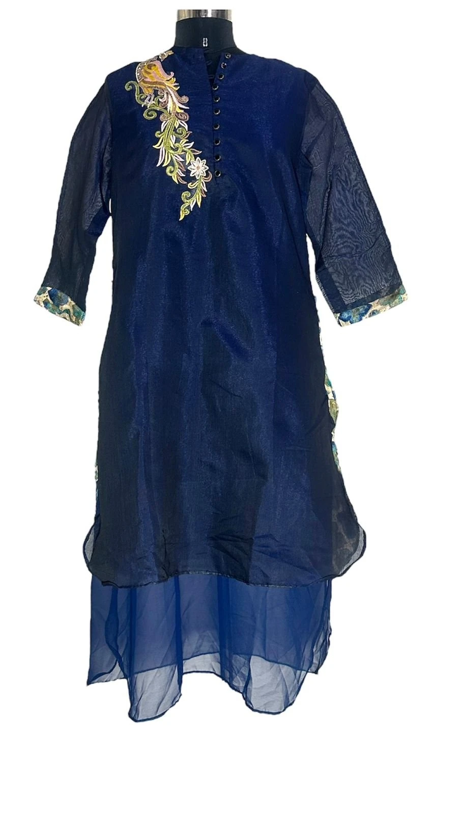 Women's Silk Kurta Blue – Embroidered