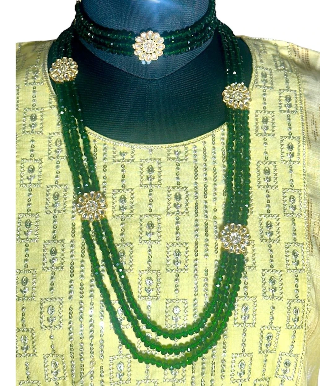 Women Gold-Plated Stone Bead Necklace Set with Earrings Metallic Golden