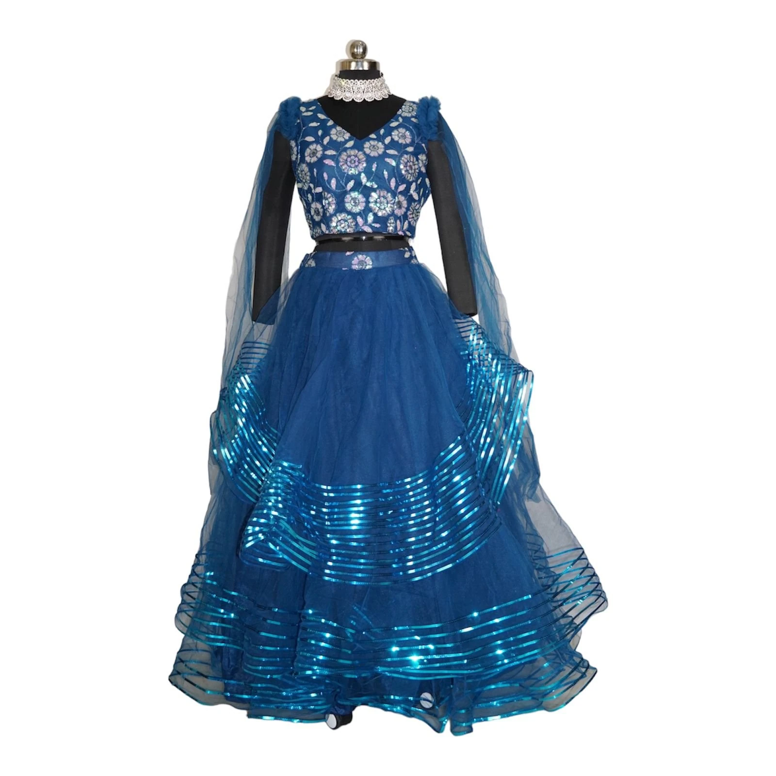 Women's Net Lehenga Choli Blue – Sequined