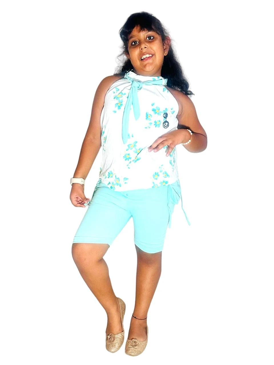 Girls' Viscose Rayon Clothing Set Turquoise – Floral Print