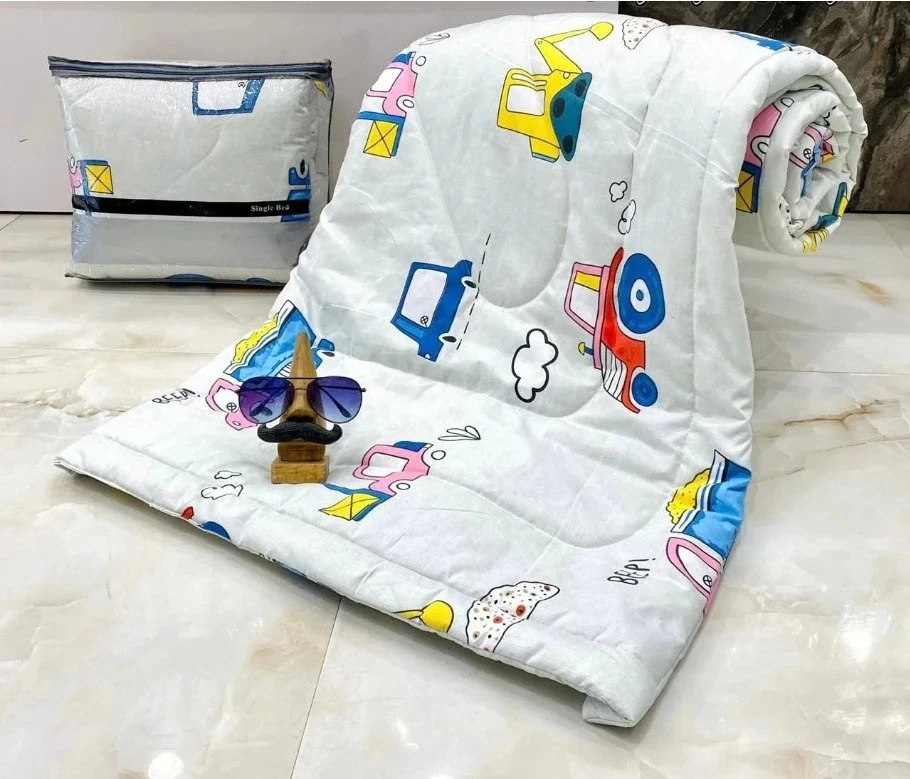 Kids' White Car Print Single Bed Ac Comforter