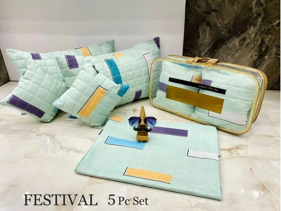 Green Leaf Pattern 5 Piece King Bedding Set