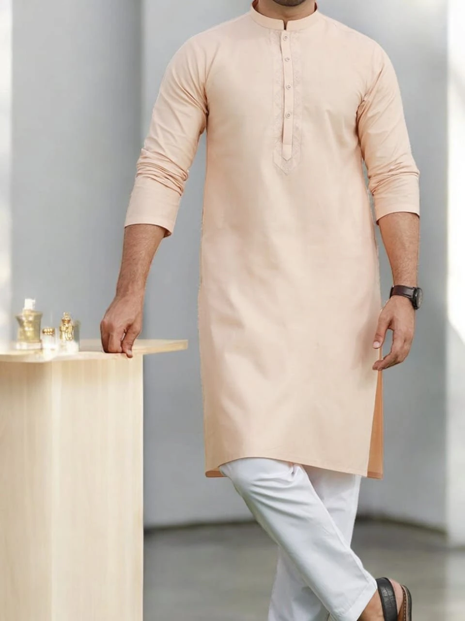 Men's Cotton Kurta Beige – Solid