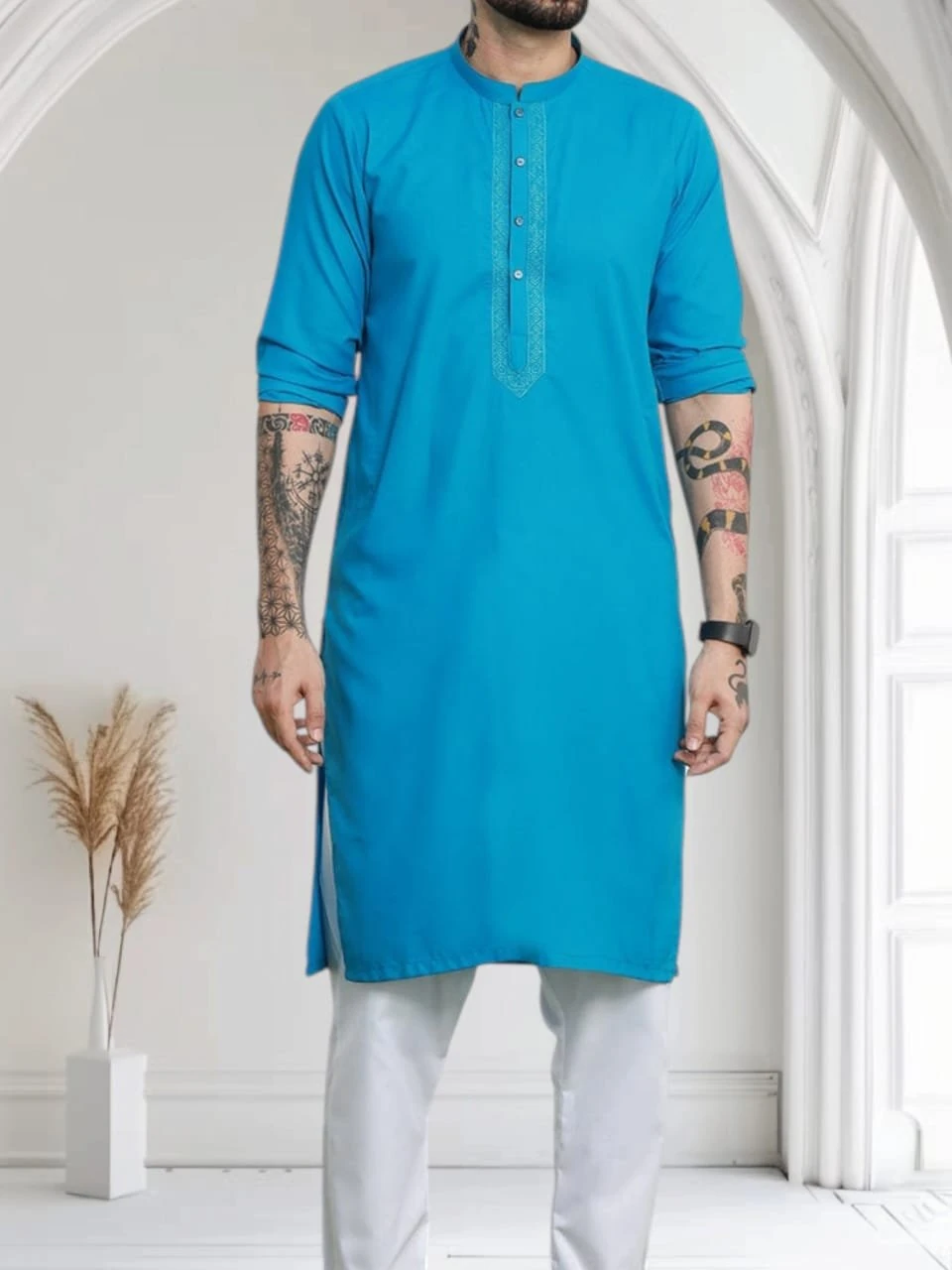 Men's Cotton Kurta Set Sky Blue – Solid