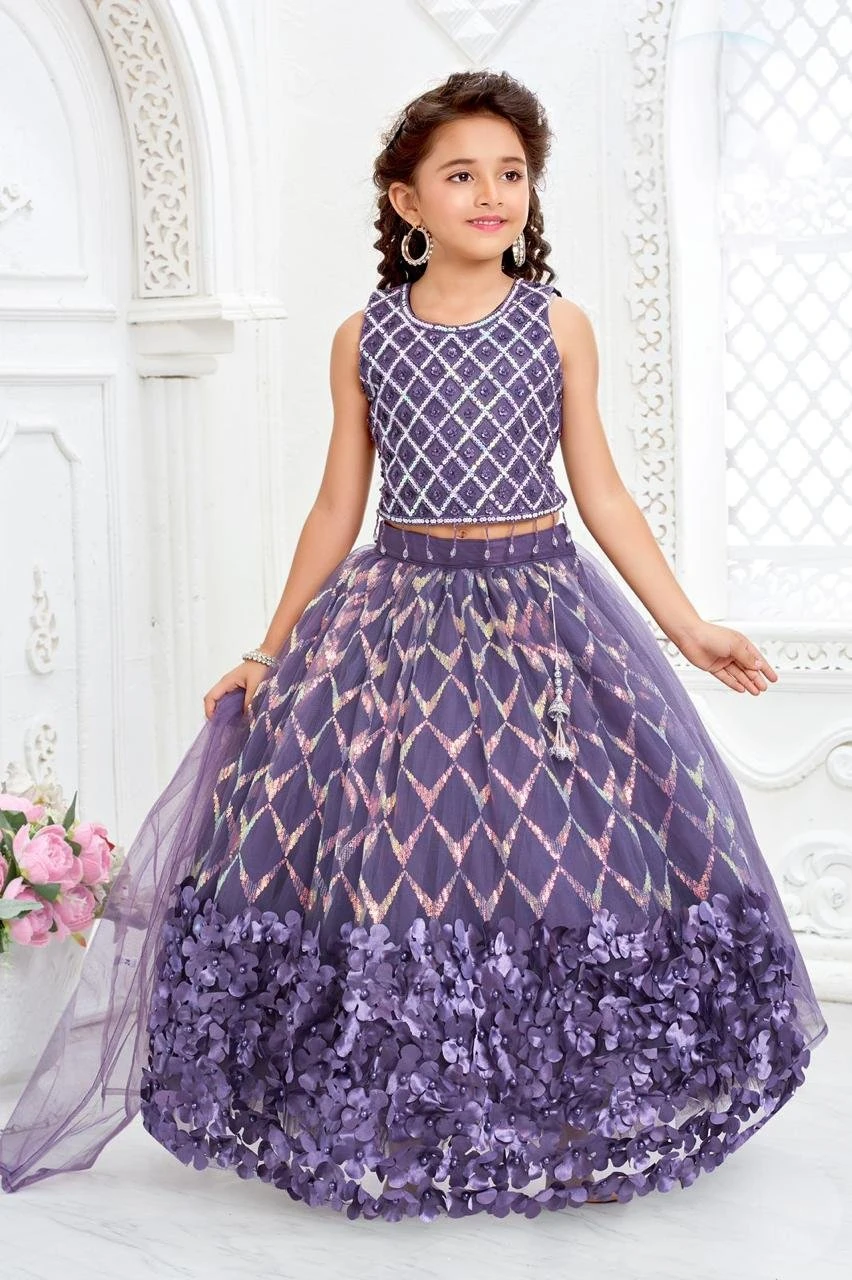 Girls' Lehenga Choli Purple – Embroidered