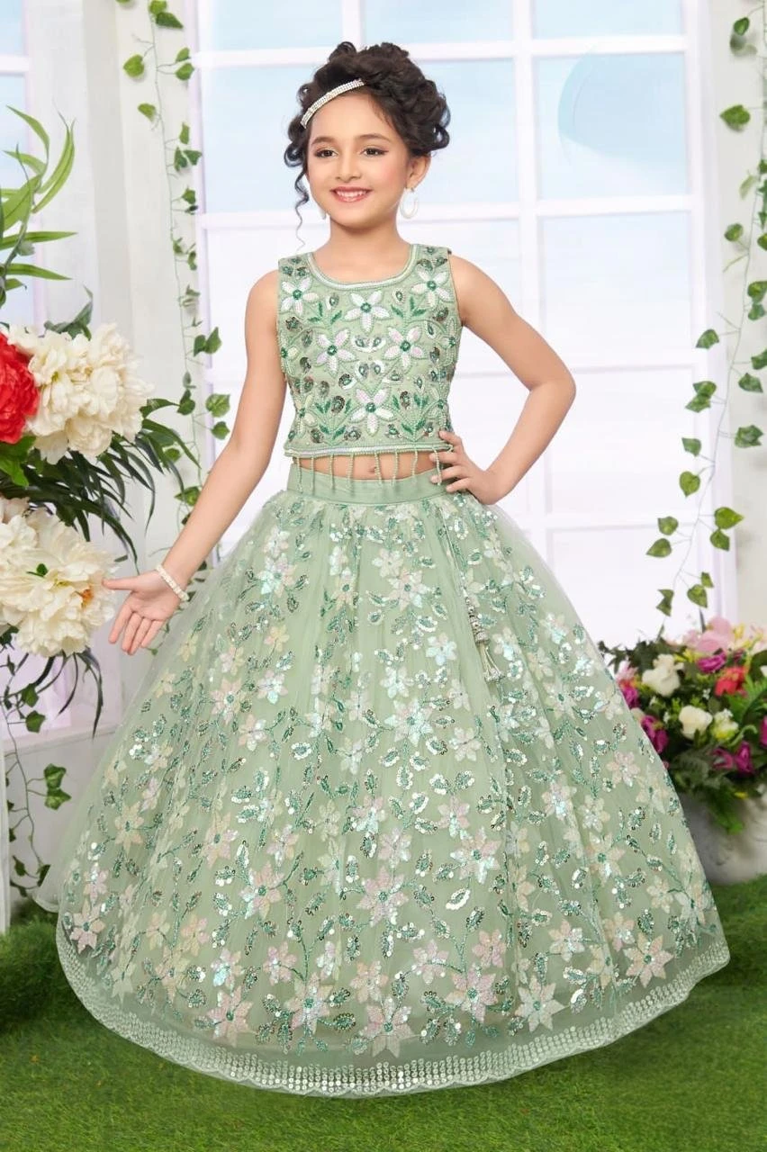 Girls' Lehenga Choli Pista Green – Embroidered