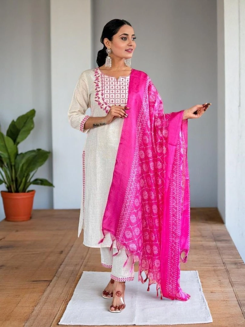 Women's Cotton Kurta Set – Embroidered