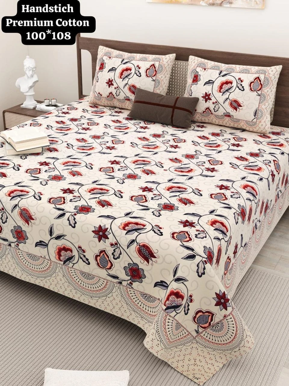 Handstitched Premium Cotton King Size Bedsheet
