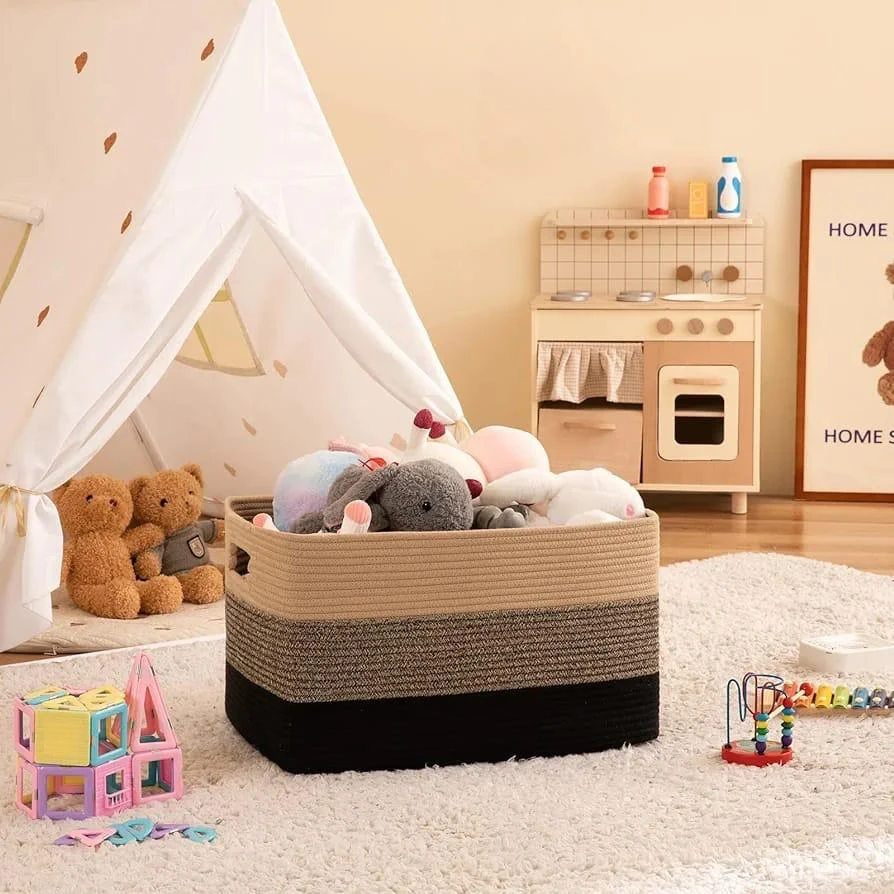 Big Large Rectangular Laundry Basket Tan, Beige, Dark Brown
