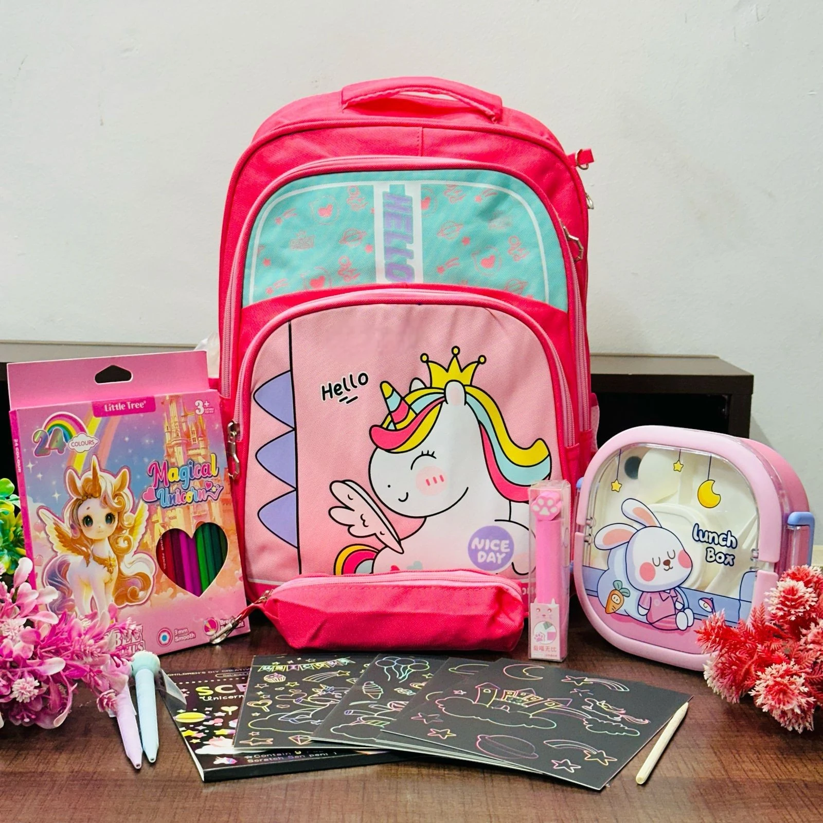 Unicorn Pre-School Backpack and Kit Fuchsia Pink