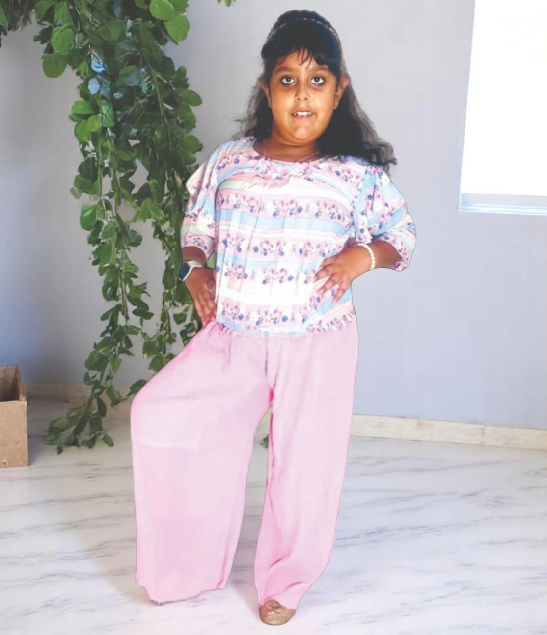 Girls' Chiffon Pants Pink – Floral Print