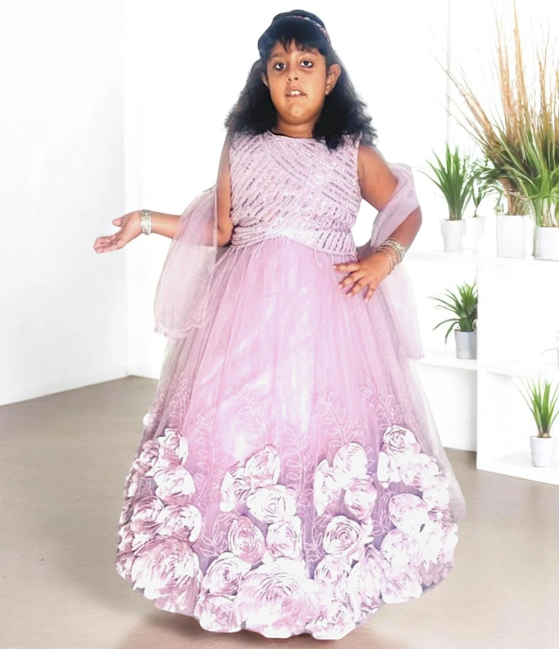 Girls' Net Lehenga Choli Pink – Beaded