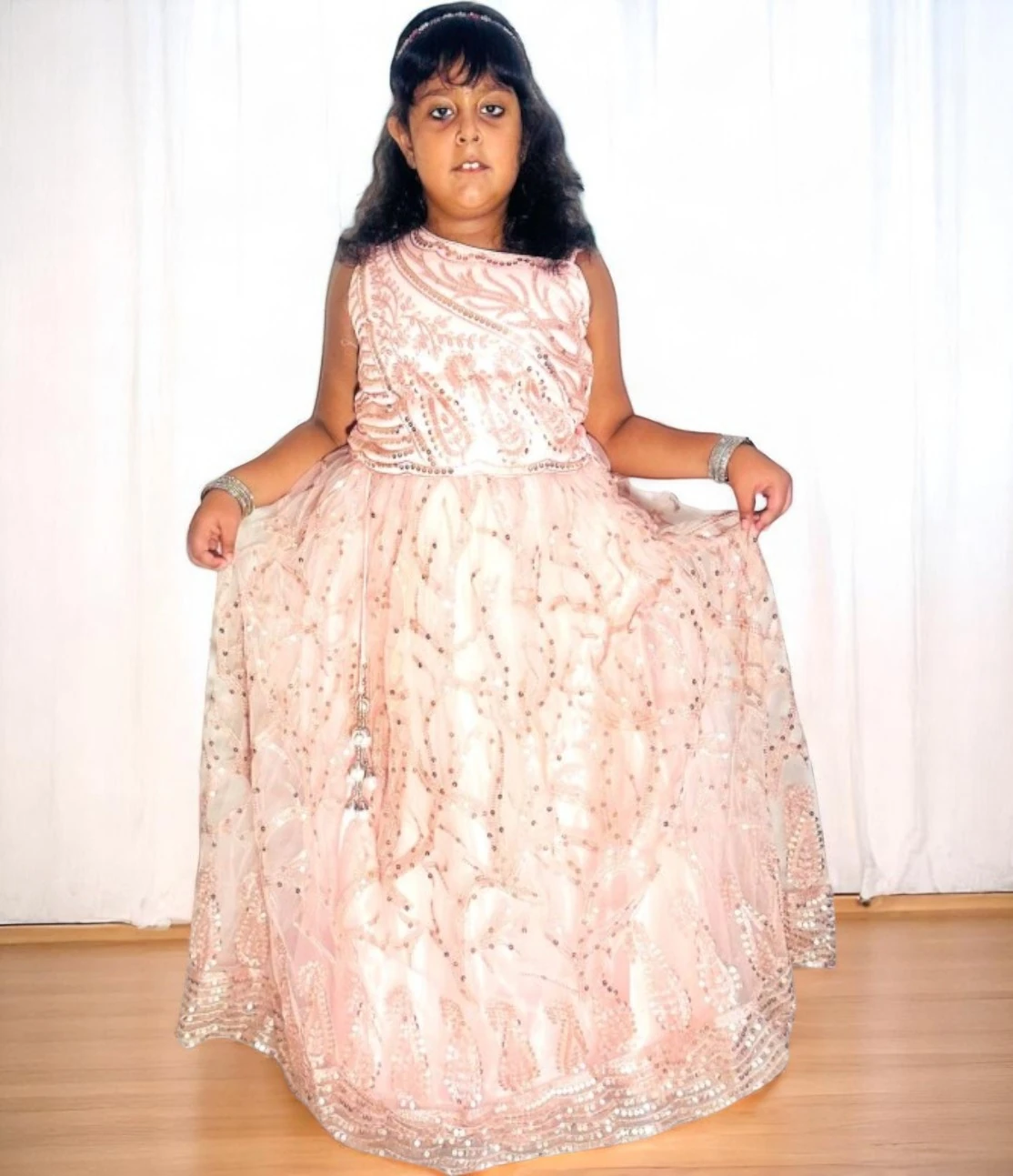 Girls' Net Lehenga Choli Pink – Sequined