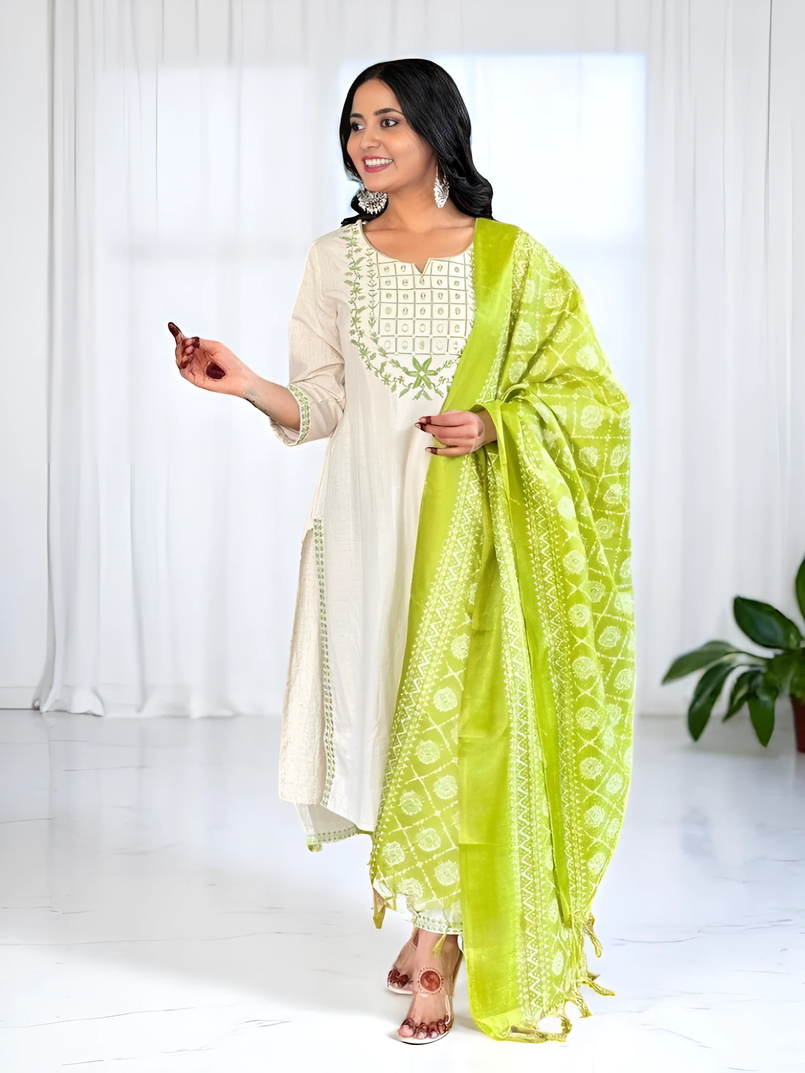 Women's Cotton Kurta Set Green – Ready to Wear