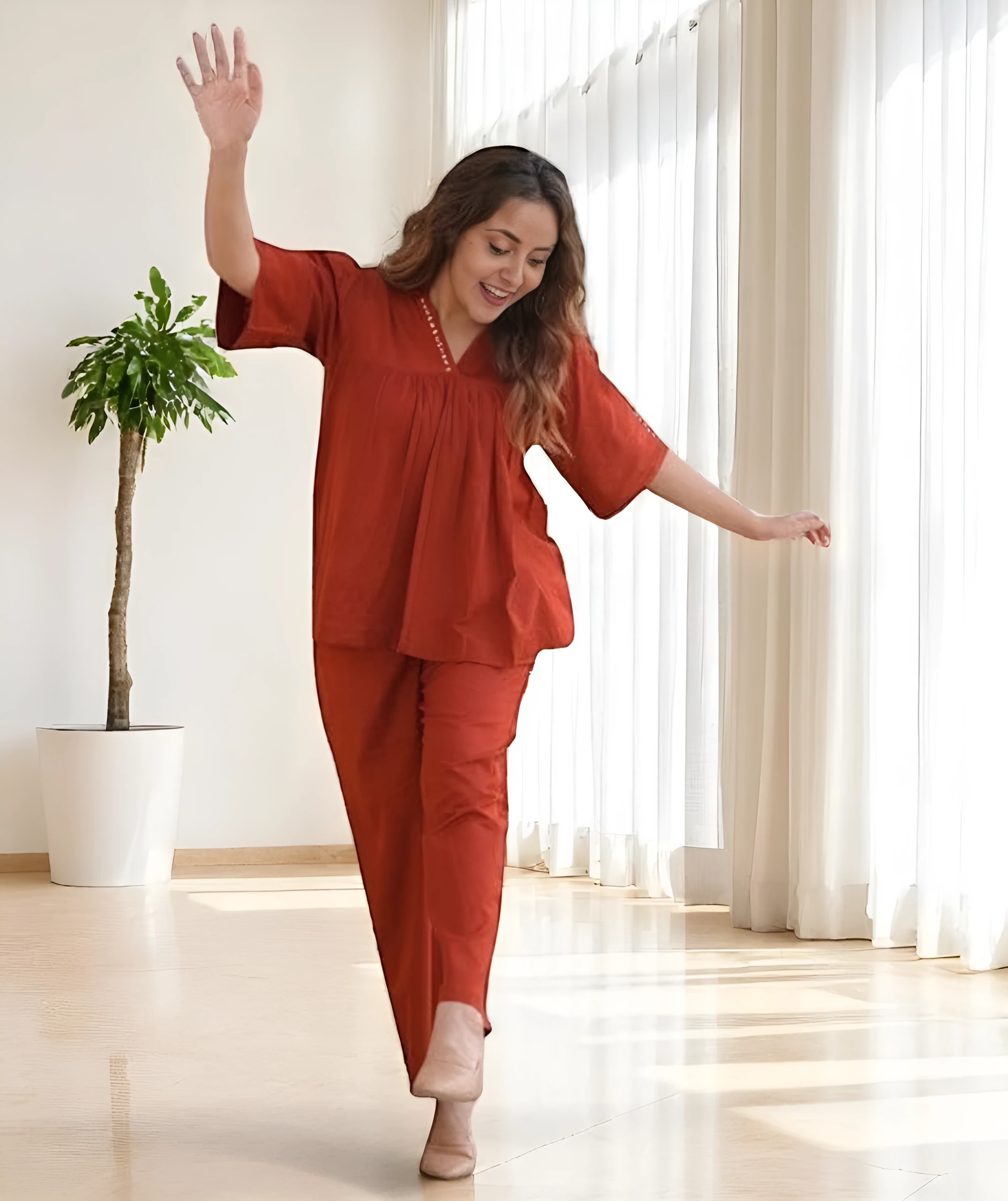 Women's Cotton Co-Ord Set Rust – Ready to Wear