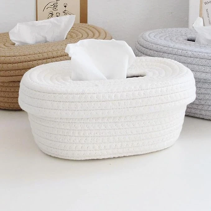 Cotton Rope Tissue Holder Orgainizer Box Off-White