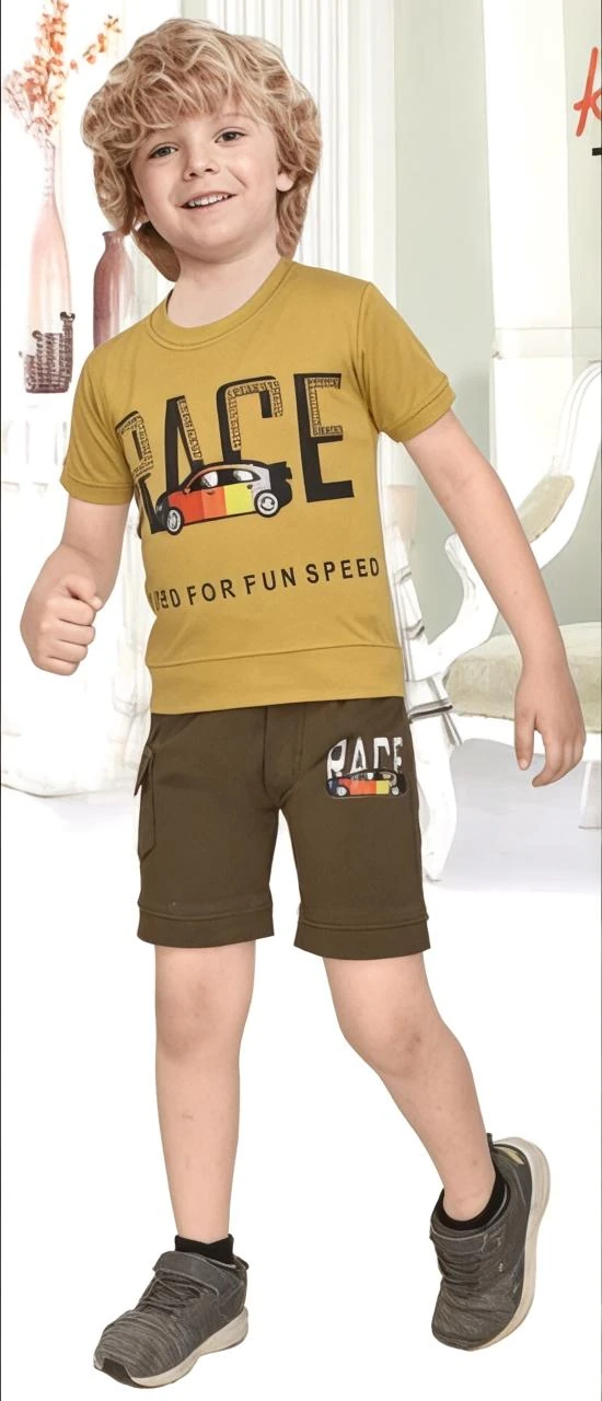 Boys' Trendy T-Shirt and Shorts Set Mustard