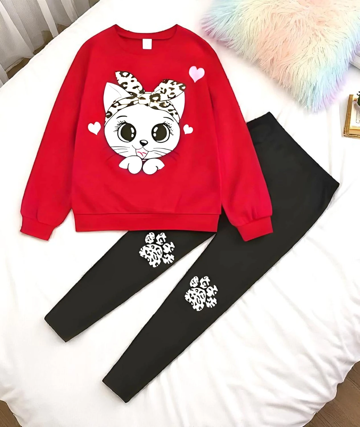 Girls' Imported Hosiery Hosiery Clothing Set Red & Black – Printed