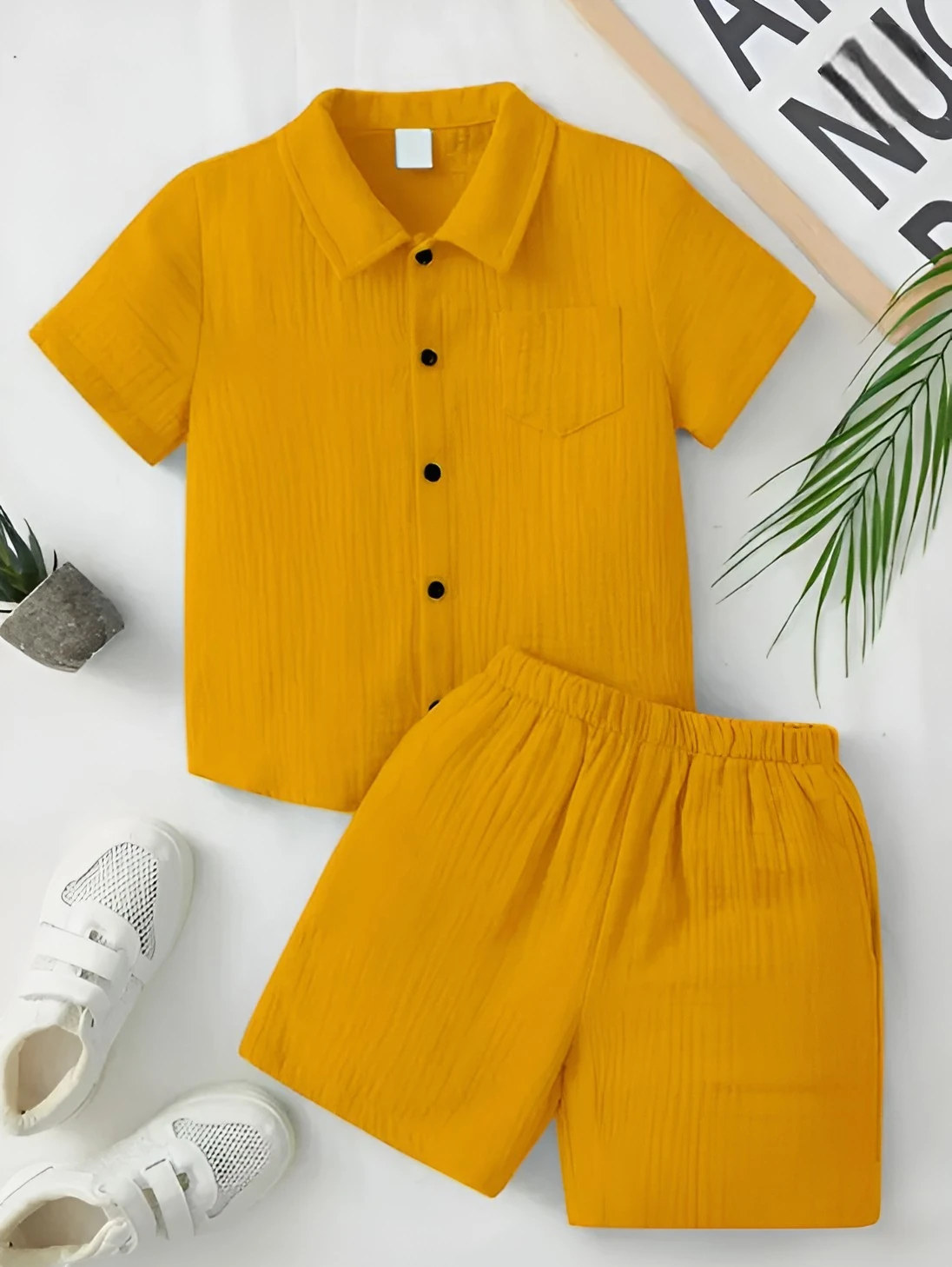 Girls' Premium Fabric Popcorn Clothing Set Mustard – Patterned
