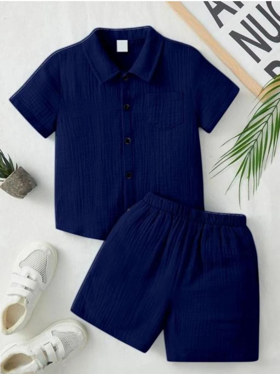 Girls' Premium Fabric Popcorn Clothing Set Navy Blue – Patterned