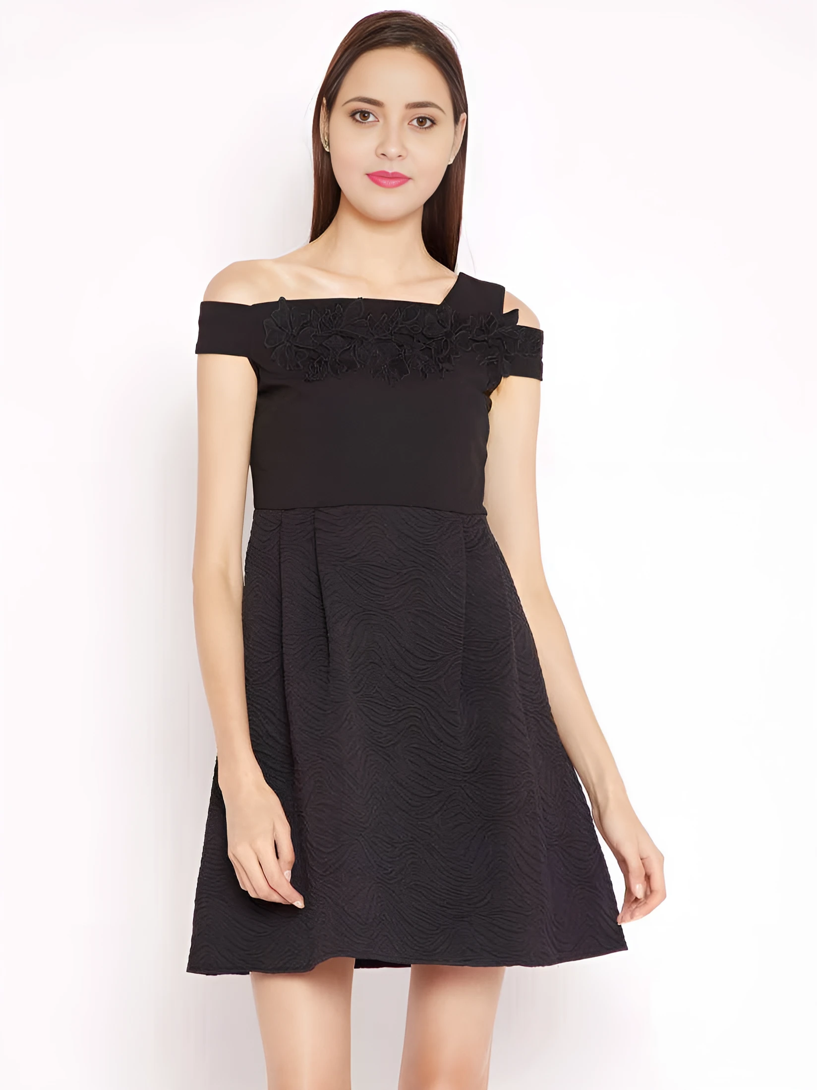 Women's Viscose Rayon Dress Black – Textured