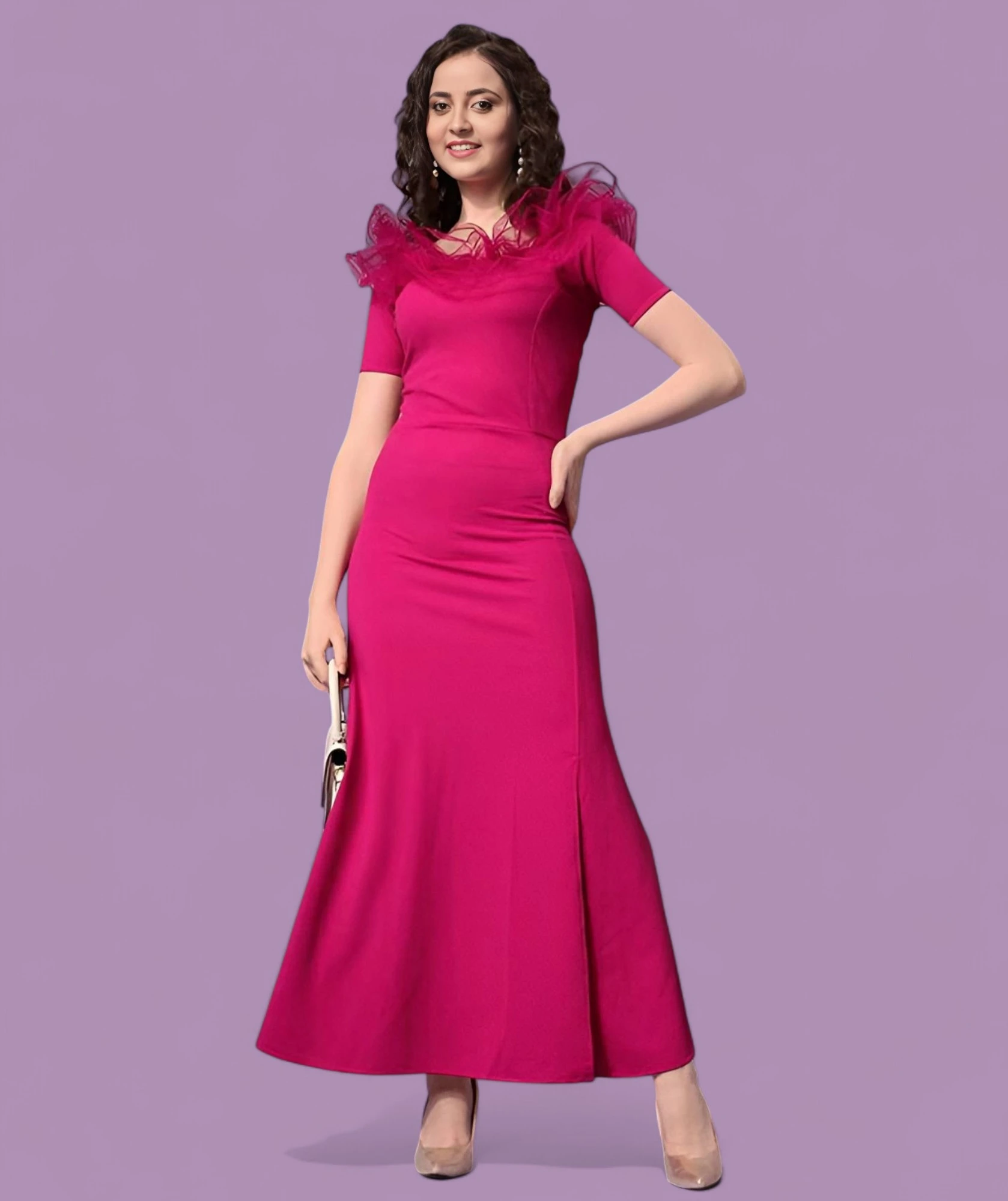 Women's Premium Fabric Dress Fuchsia Pink – Slim Fit