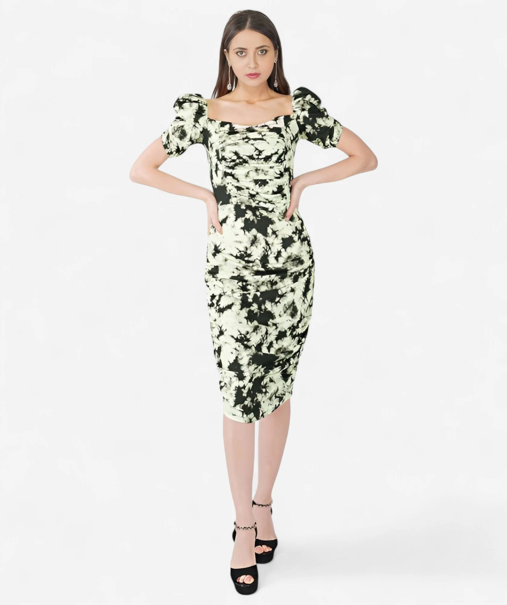 Women's Premium Fabric Scuba Dress Green – Slim Fit