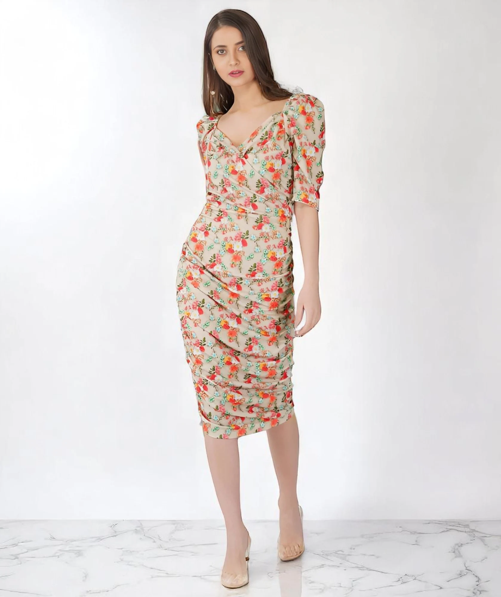 Women's Premium Fabric Dress Beige – Slim Fit