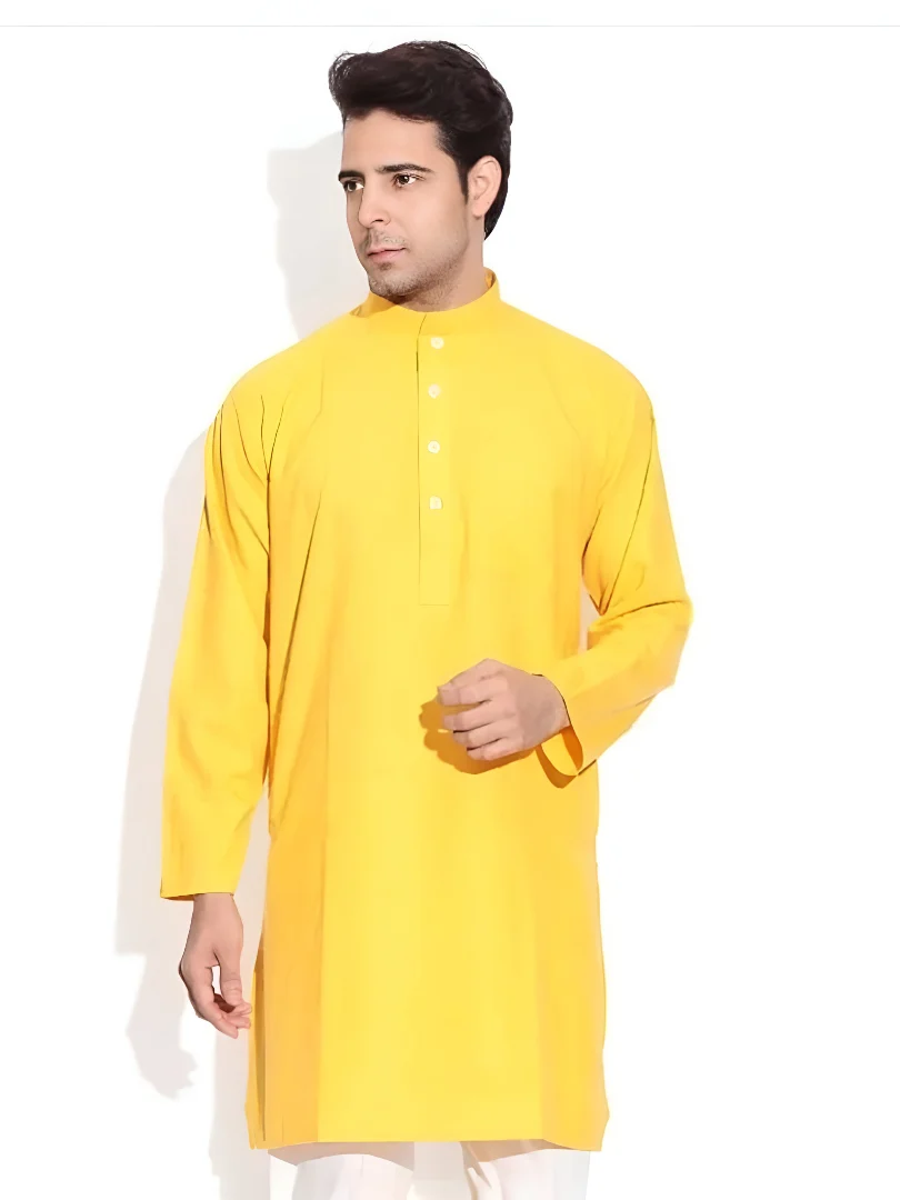 Men's Cotton Kurta Set Yellow – Regular