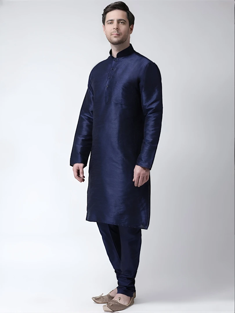 Men's Dupion Silk Kurta Dark Navy Blue – Ready to Wear