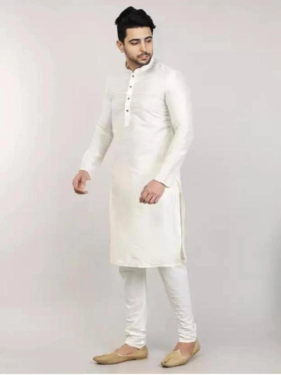 Men's Dupion Silk Kurta White – Ready to Wear