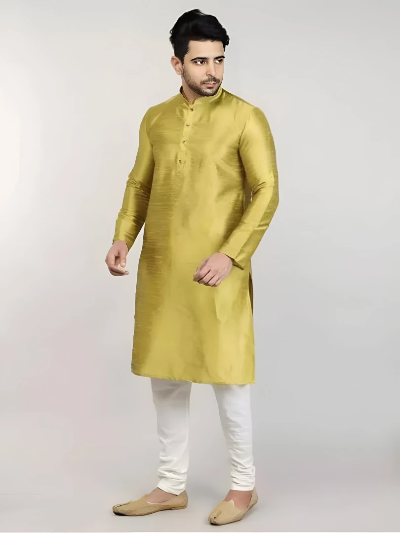 Men's Dupion Silk Kurta Yellow – Ready to Wear