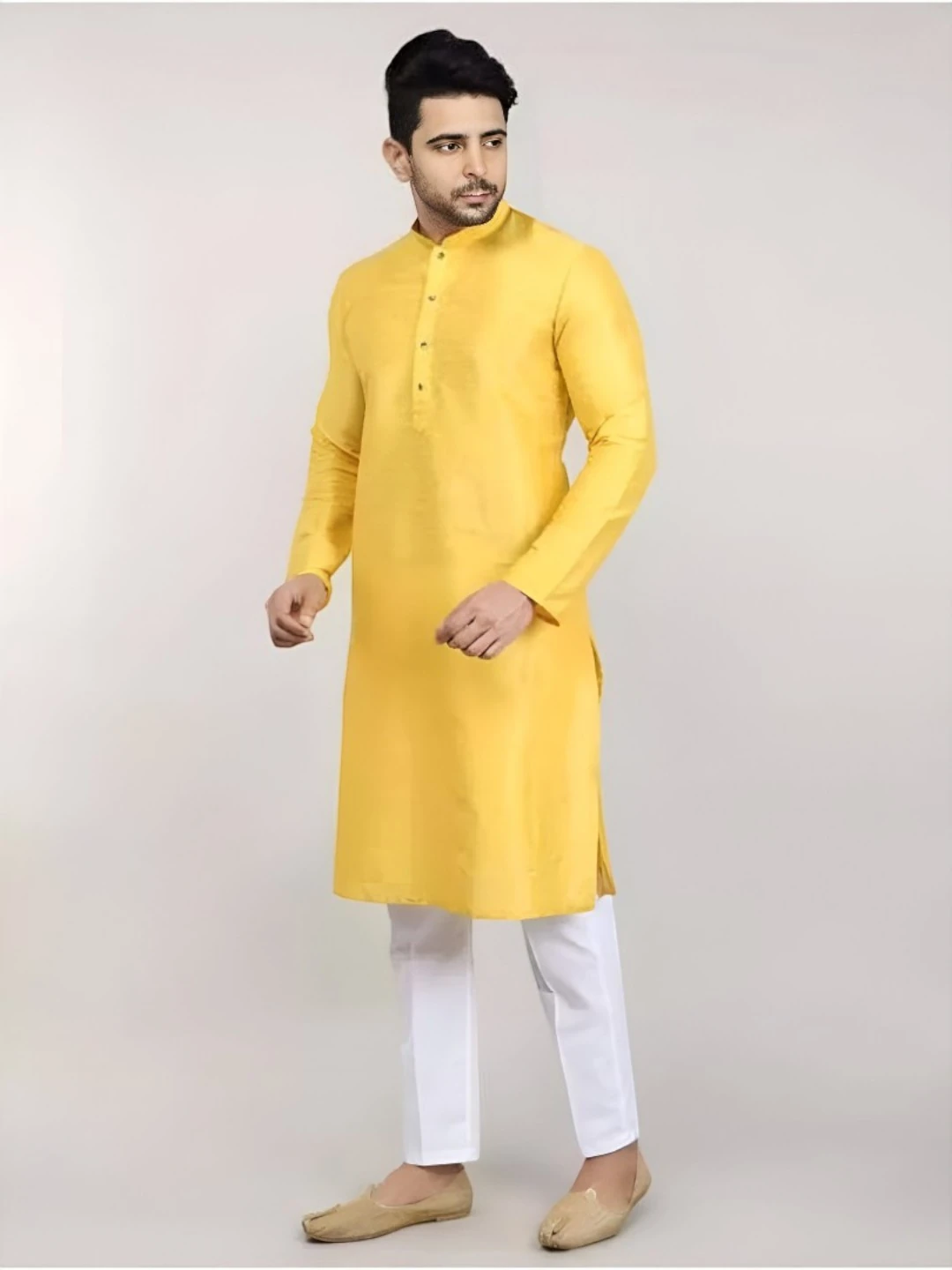 Men's Dupion Silk Kurta Yellow – Ready to Wear