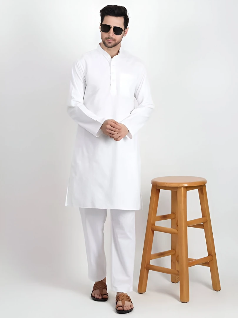 Men's Cotton Kurta Set White – Ready to Wear