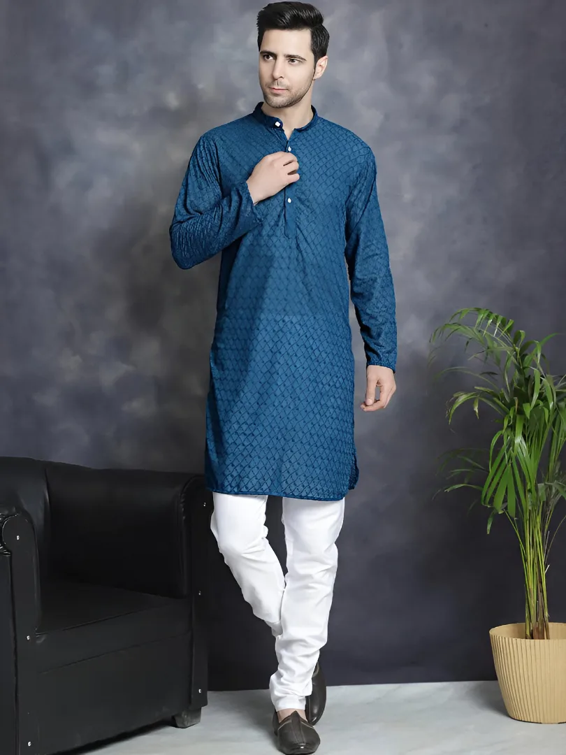 Men's Cotton Kurta Set Blue – Ready to Wear