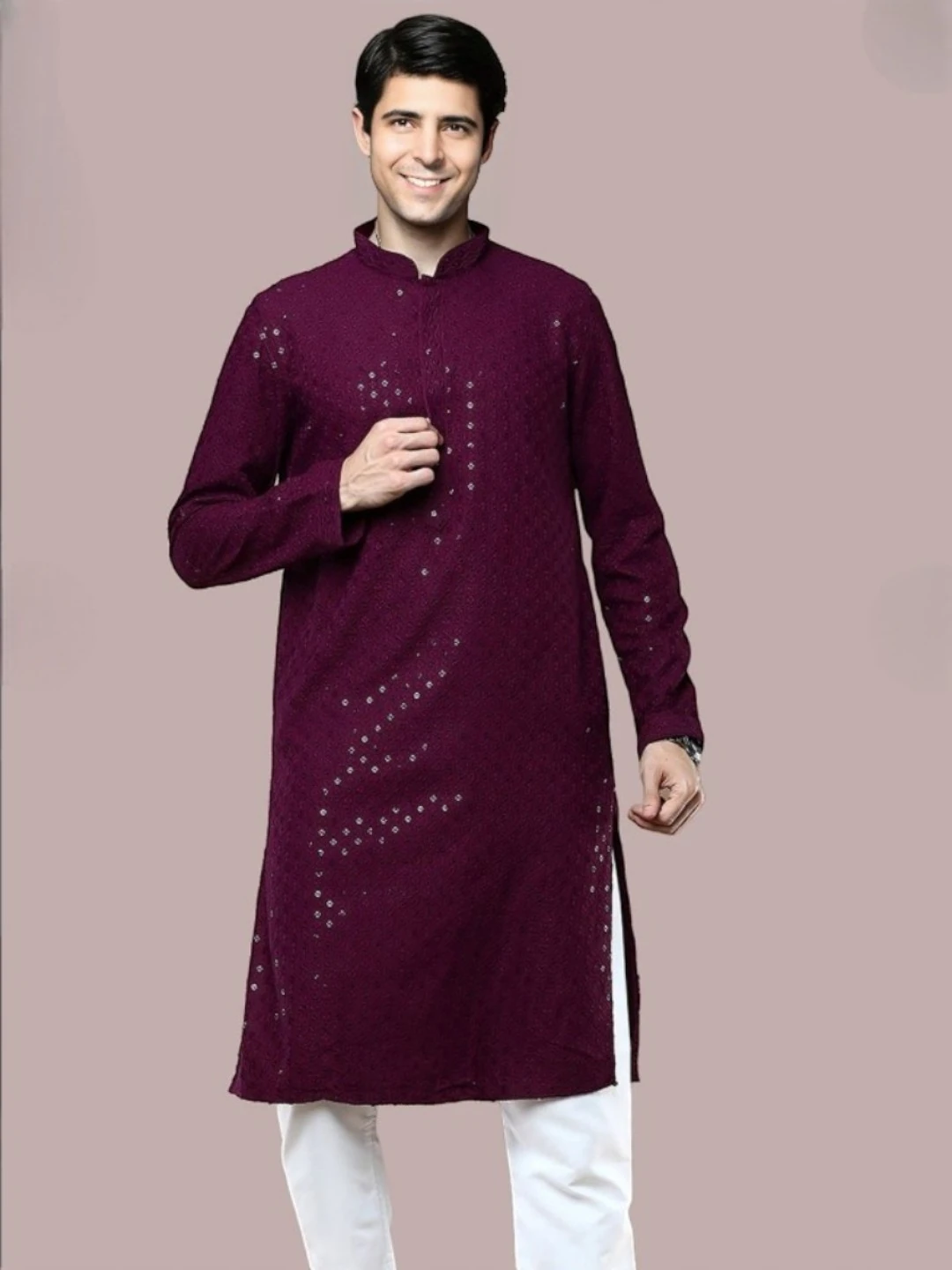 Men's Cotton Kurta Set Purple – Ready to Wear