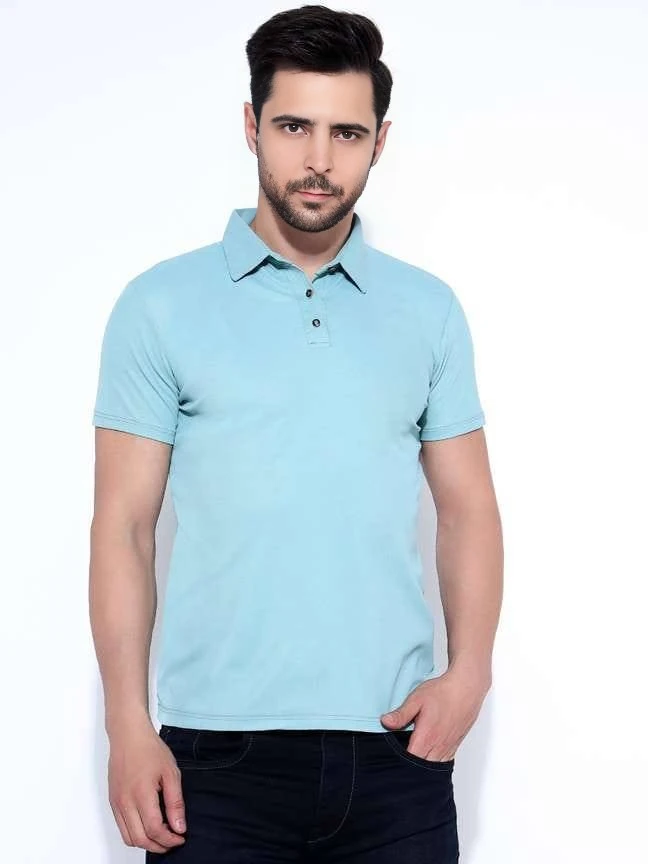 Men's Cotton Blend Polo T-Shirt Sky Blue – Regular Fit