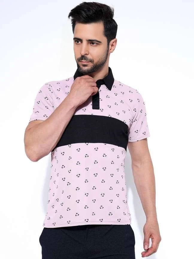 Men's Cotton Blend Polo T-Shirt Pink – Regular Fit