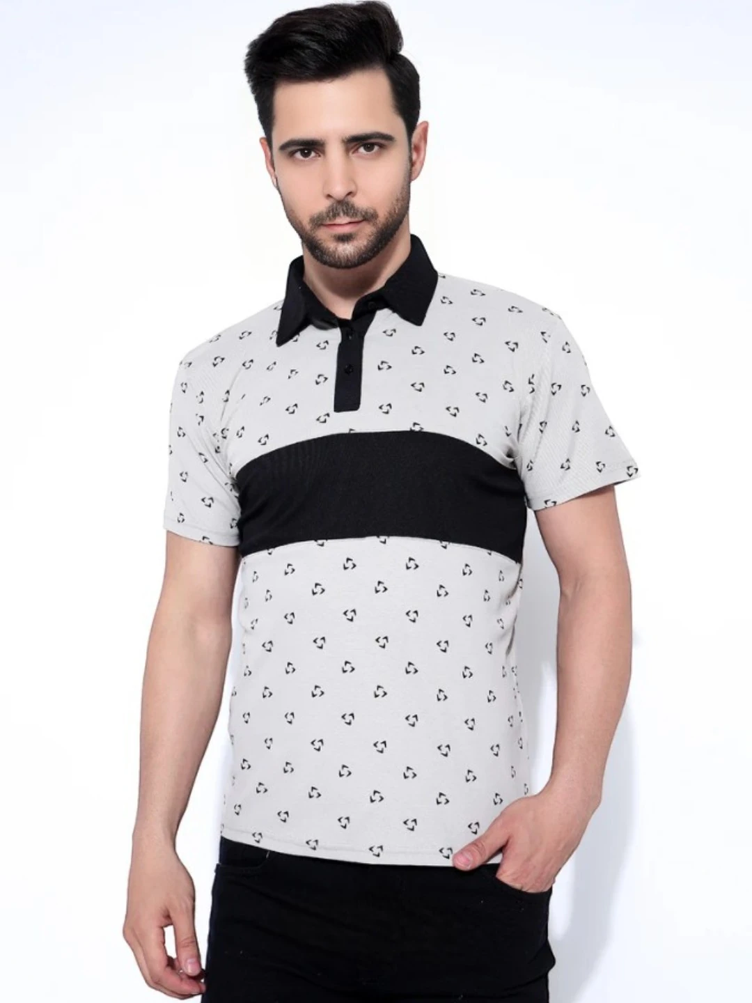 Men's Cotton Blend Polo T-Shirt Grey – Regular Fit