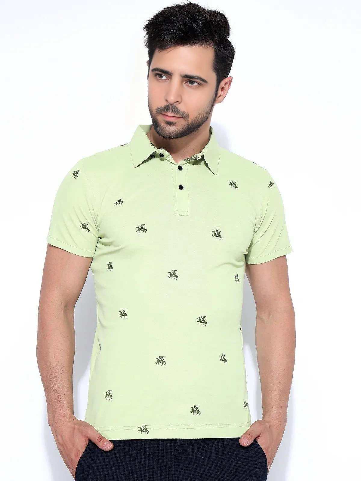 Men's Cotton Blend Polo T-Shirt Green – Regular Fit