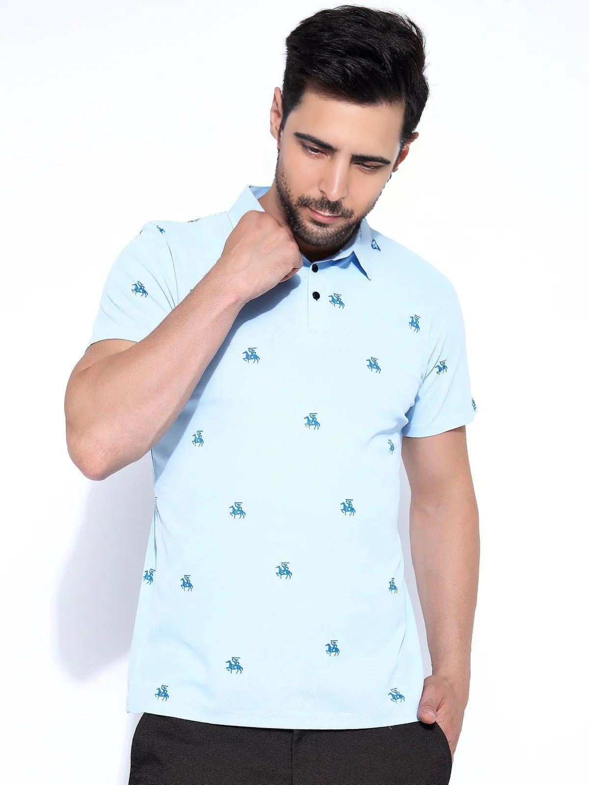 Men's Cotton Blend Polo T-Shirt Sky Blue – Regular Fit
