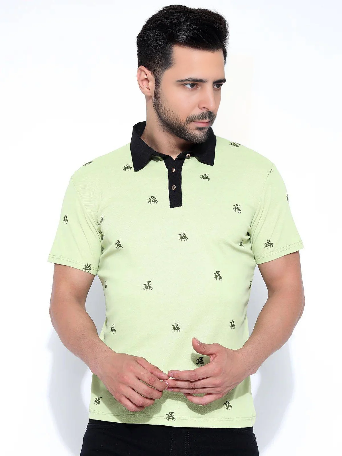 Men's Cotton Blend Polo T-Shirt Green – Regular Fit