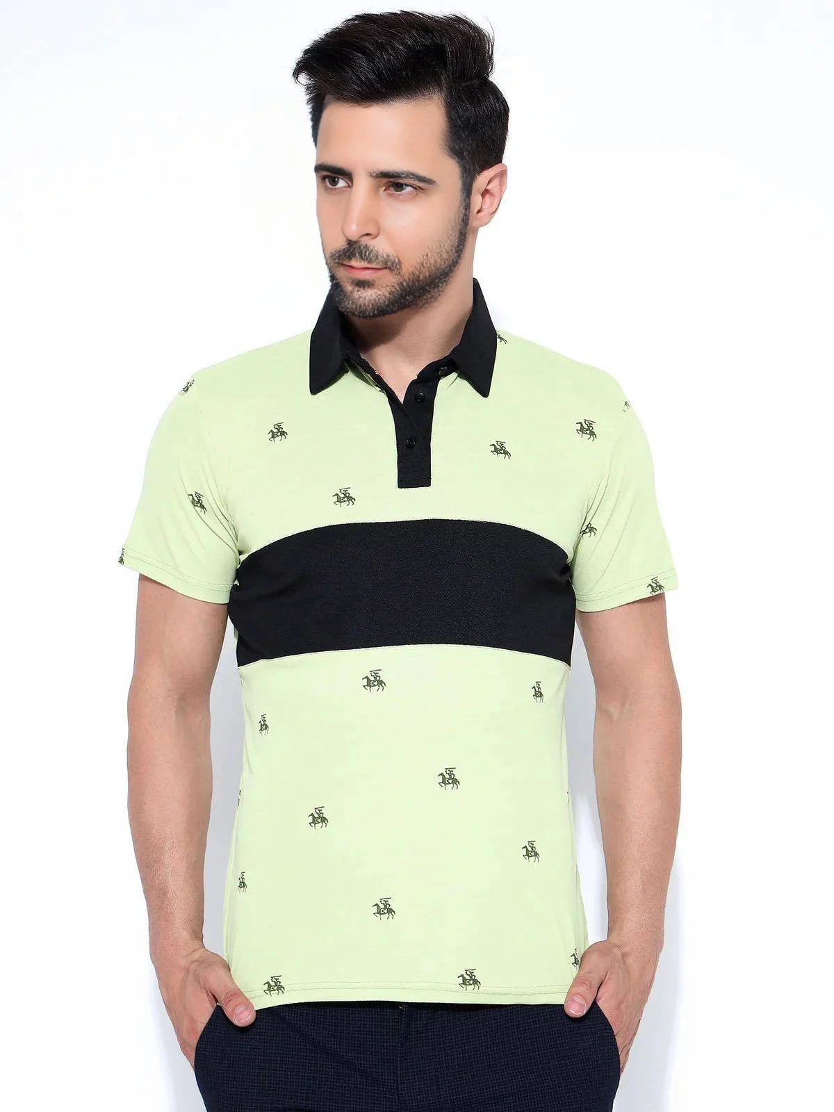 Men's Cotton Blend Polo T-Shirt Green – Regular Fit