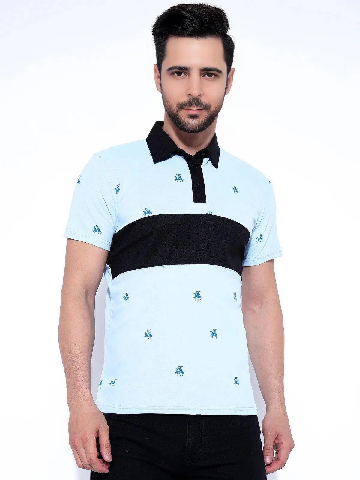 Men's Cotton Blend Polo T-Shirt Sky Blue – Regular Fit
