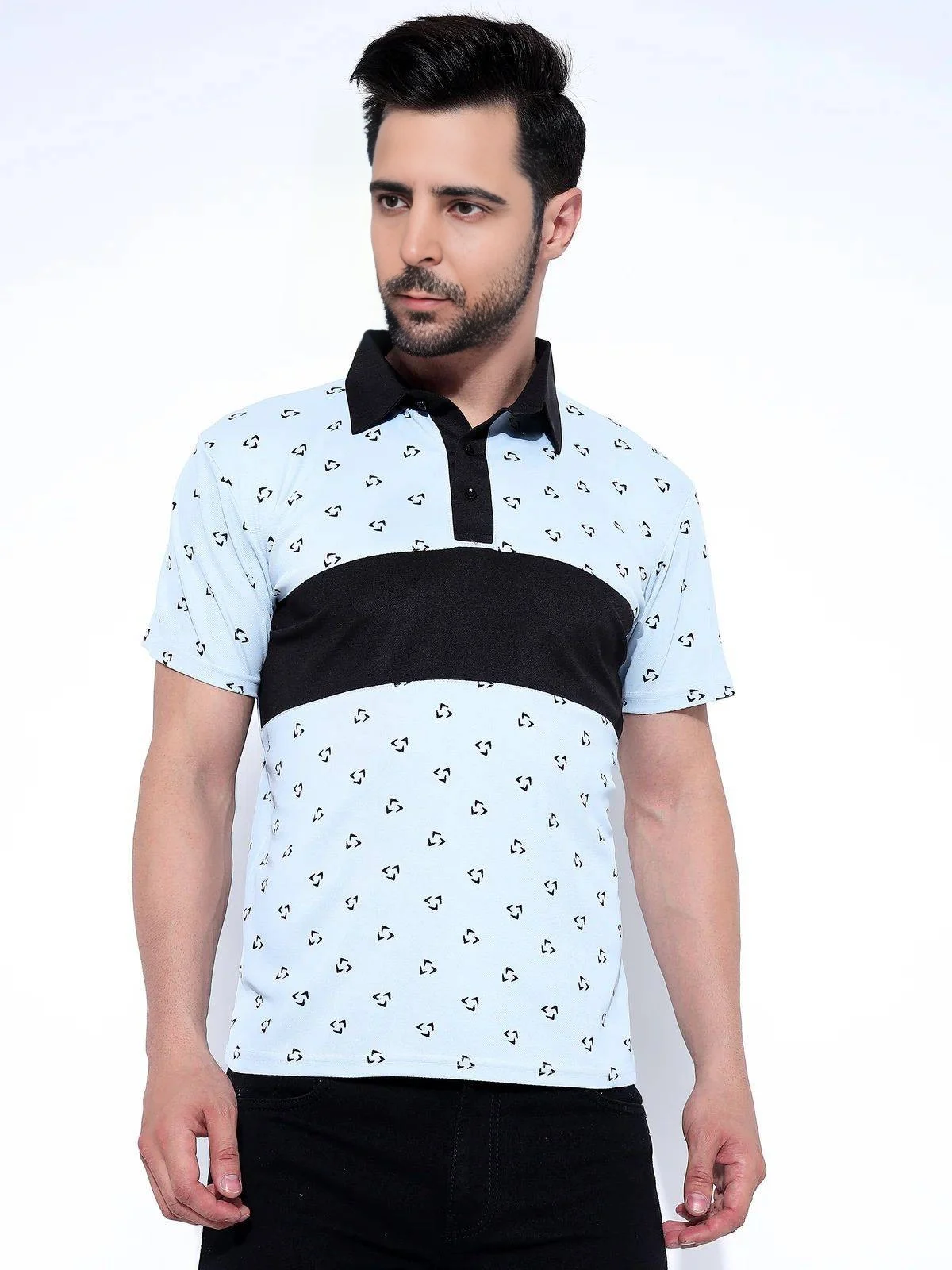 Men's Cotton Blend Polo T-Shirt Sky Blue – Regular Fit
