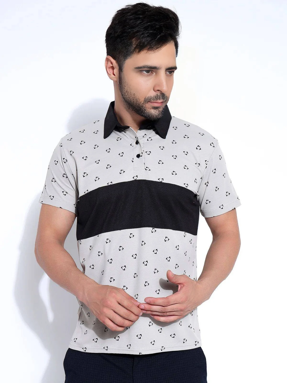 Men's Cotton Blend Polo T-Shirt Grey – Regular Fit