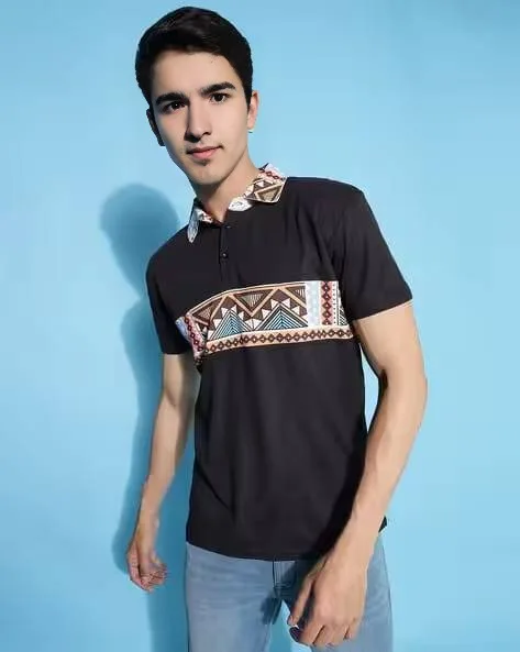 Men's Cotton Blend Polo T-Shirt Black – Geometric