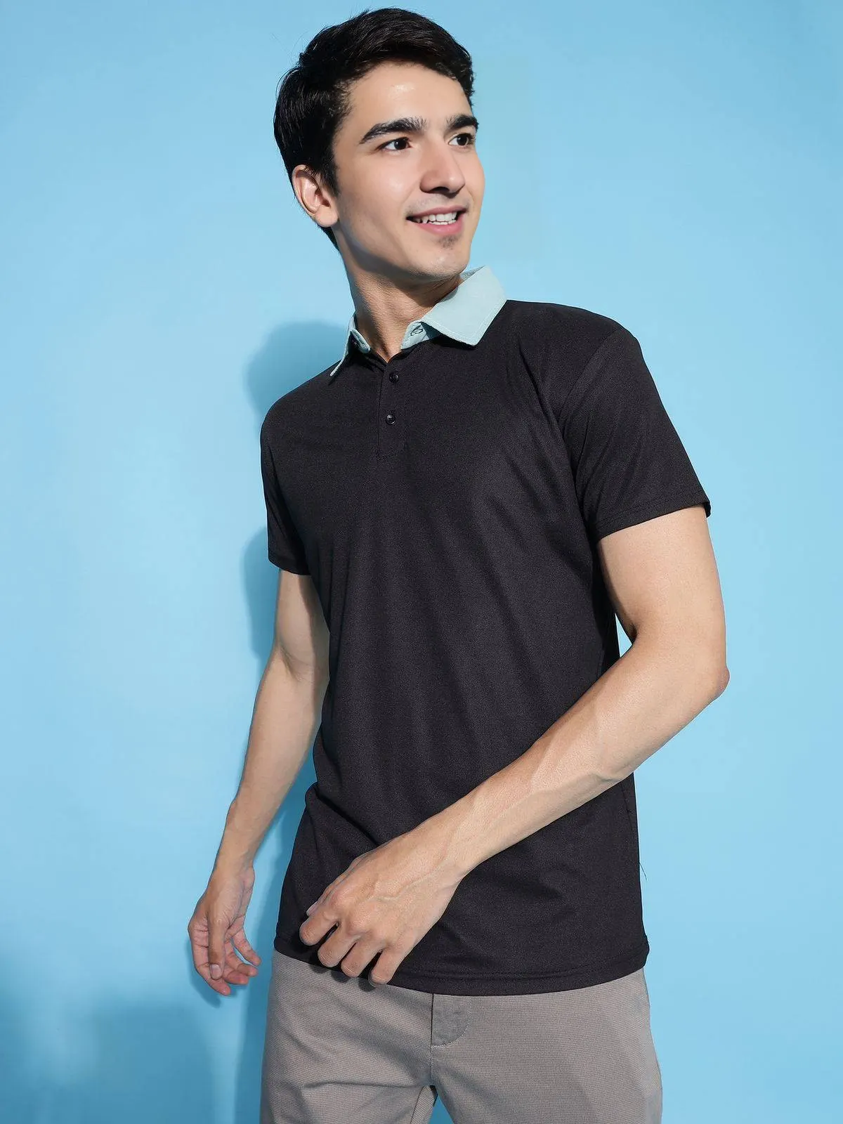 Men's Cotton Blend Polo T-Shirt Black – Regular Fit