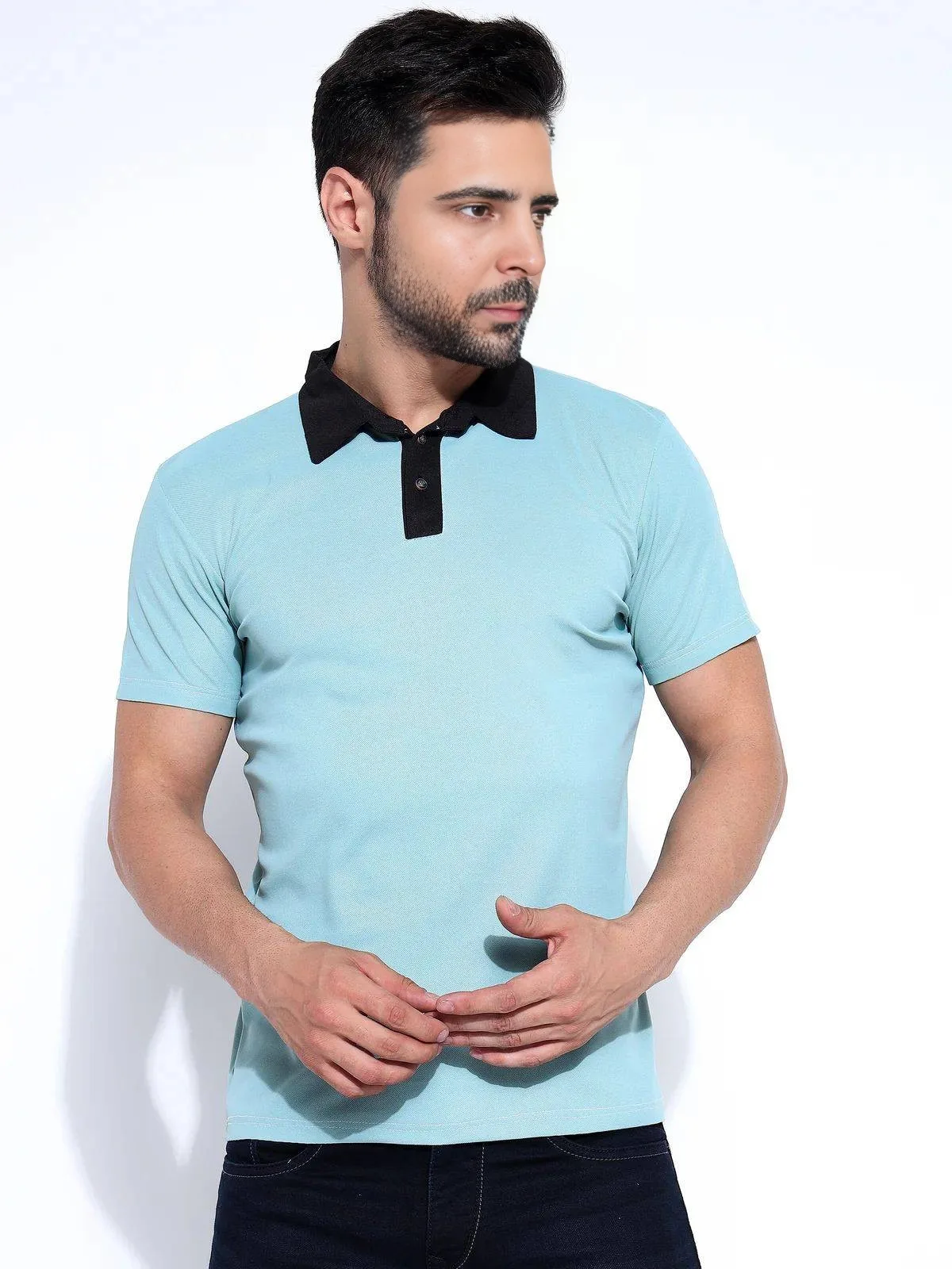 Men's Cotton Blend Polo T-Shirt Sky Blue – Regular Fit