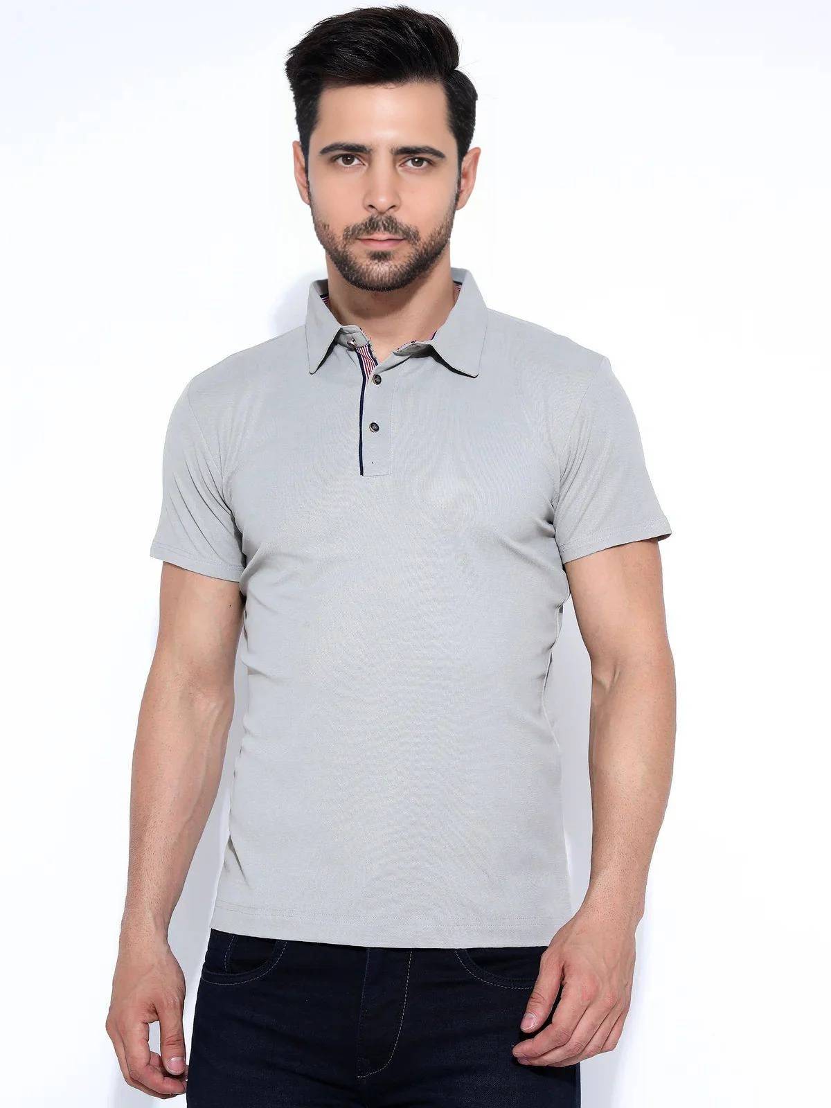 Men's Cotton Blend Polo T-Shirt Grey – Regular Fit